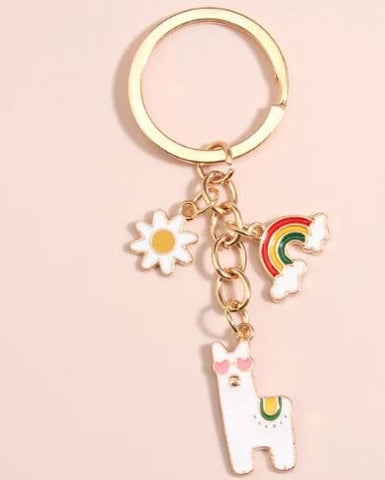 Alpaca Rainbow Sunflower Keychain Charm
