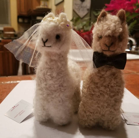 Bride and Groom Alpacadorable Hand Made Baby Alpaca Ornaments