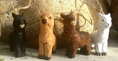Hand-Carved Wooden Alpaca Ornaments
