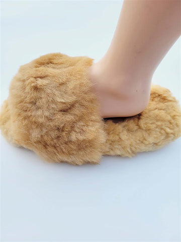 Slide-In Fluffy Furry Fuzzy Alpaca Fur Slippers