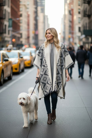 Black Grey Diamonds Alpaca Poncho