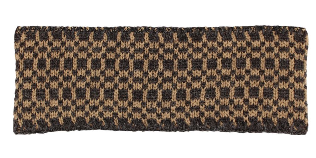 Checkered USA Made Alpaca Headband Hat Grey w Sandstone Accents 