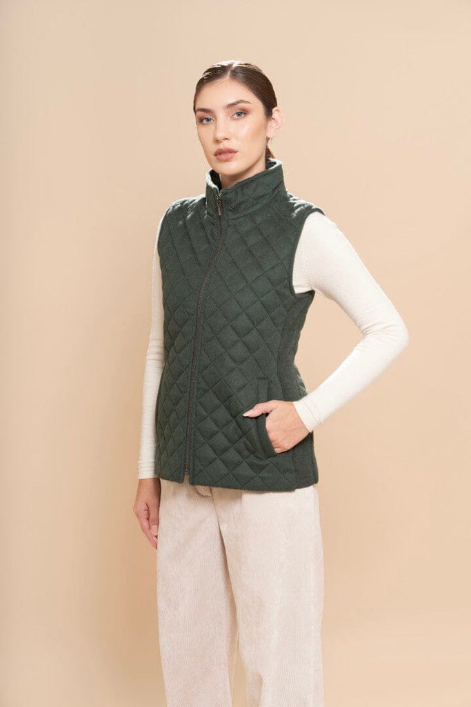 Luxury Quilted Alpaca Vest Jacket S Forest 