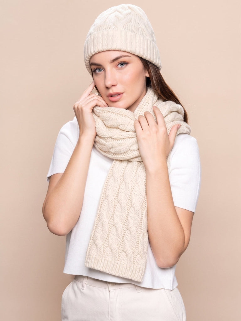 Suri Cable Knitted Hat & Scarf - Choice Alpaca Products-D3A2376P0000-XXC0003-Ivory