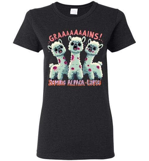 t-shirt: Halloween GRAINS Zombie Alpaca-lypse Gildan Ladies Short-Sleeve T-Shirt - Choice Alpaca Products-TS.104553627