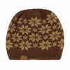 USA Made Alpaca Slouch Beanie - Snowflake Hat Brown w Sandstone Accents 