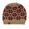 USA Made Alpaca Slouch Beanie - Snowflake Hat Fawn w Burgundy 