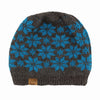 USA Made Alpaca Slouch Beanie - Snowflake Hat Grey w Blue Accents 