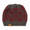 USA Made Alpaca Slouch Beanie - Snowflake Hat Grey w Burgundy 