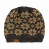USA Made Alpaca Slouch Beanie - Snowflake Hat Grey w Sandstone Accents 