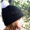 100% Alpaca Pom-Pom Channel Beanie Hat - Choice Alpaca Products-INCTPomPom-bkwht