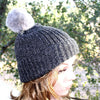 100% Alpaca Pom-Pom Channel Beanie Hat - Choice Alpaca Products-INCTPomPom-charslvr