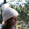100% Alpaca Pom-Pom Channel Beanie Hat - Choice Alpaca Products-INCTPomPom-whtwht