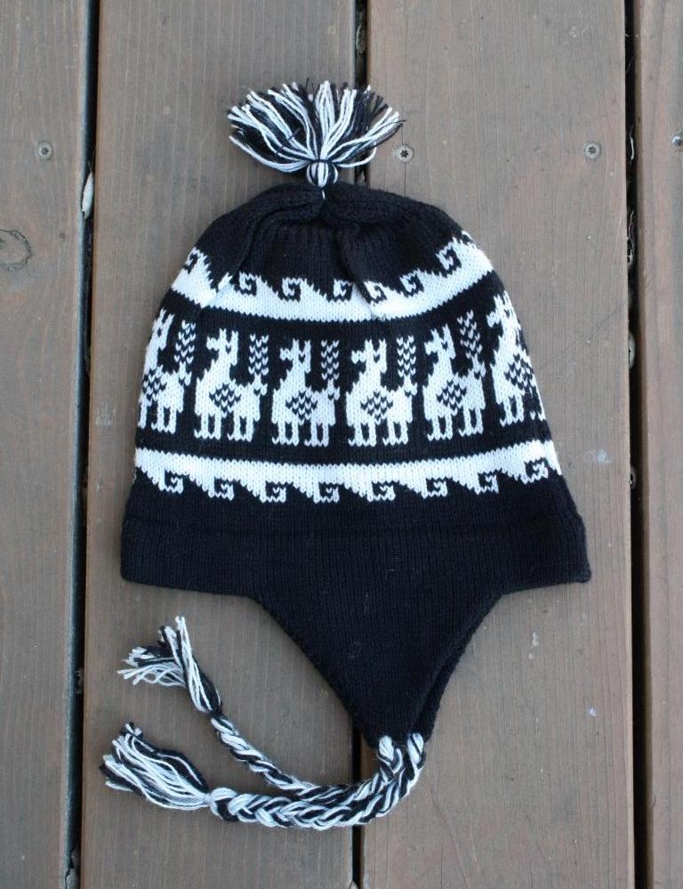 Alpaca Inca Braided Chullo Hat Socks Chullo One Size Black Base