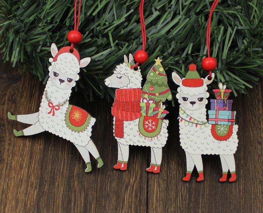 Classic Alpaca Wooden Christmas Ornament Set - Choice Alpaca Products-3-piece_wooden_xmas_set