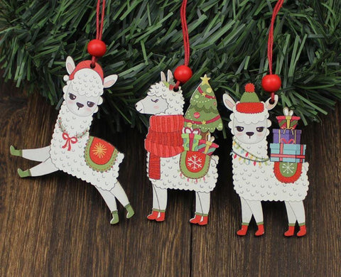 Classic Alpaca Wooden Christmas Ornament Set