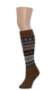 Deluxe Hand Knit Patterned Long Alpaca Socks Socks Brown One Size Fits Most 