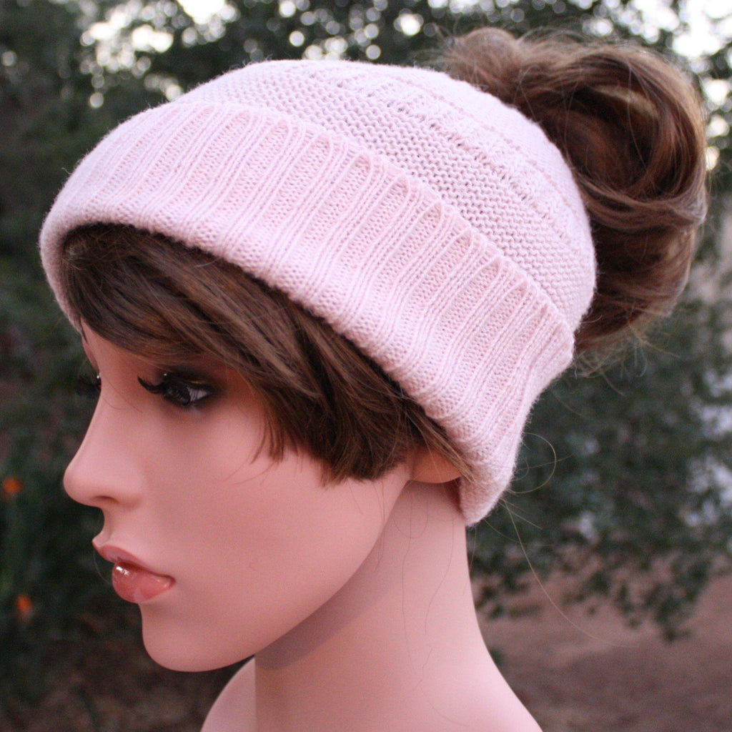 Messy Bun Alpaca Hat Hat Pink 